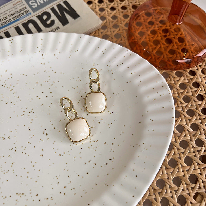 Wholesale 925 Silver Needle Geometric Square Resin Cream White Alloy Earrings
